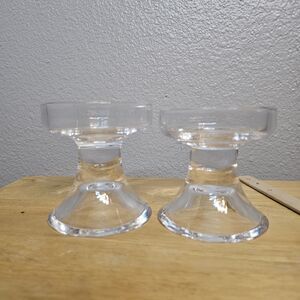 Set Of 2 Clear Glass Pillar Candle Holders Sleek Clean Design Heavyweight Glass